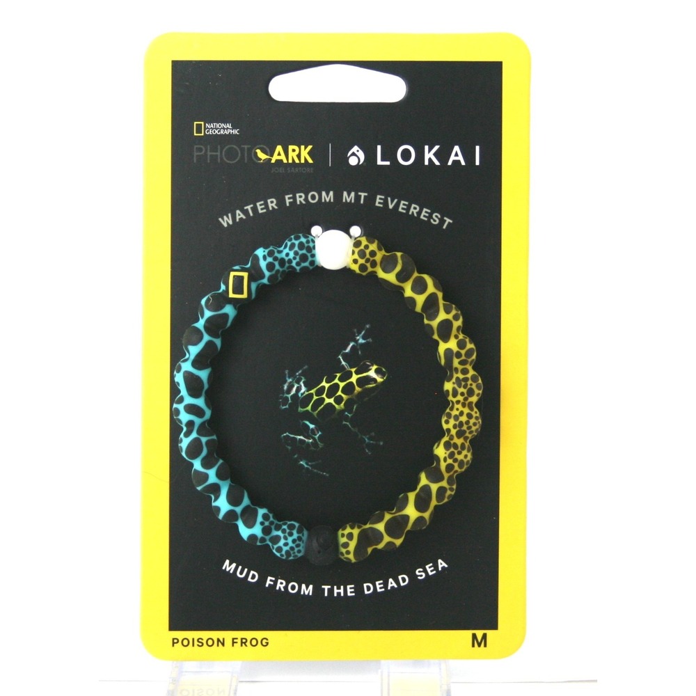 Lokai National Geographic Photo Ark Poison Frog Bracelet Teal Yellow Medium M